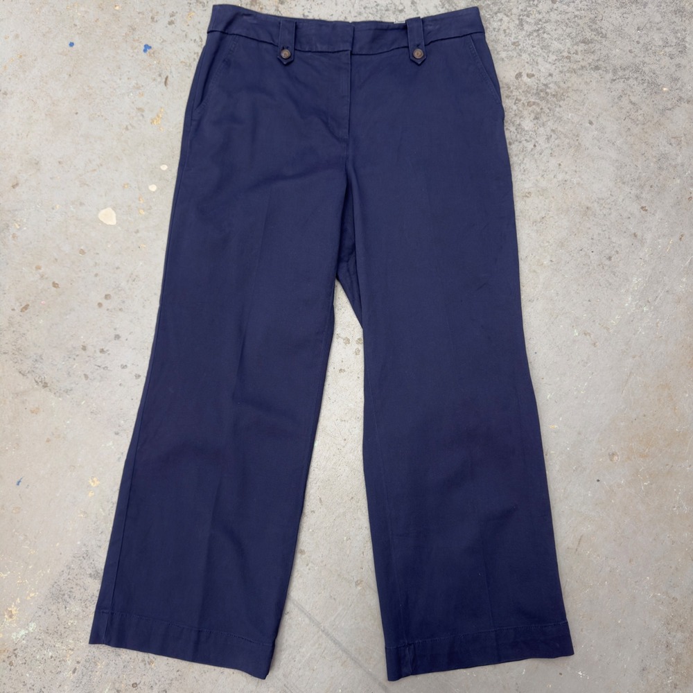 Talbots Navy Blue Wide Leg Pants Trousers Cotton Modal Stretch Size 14